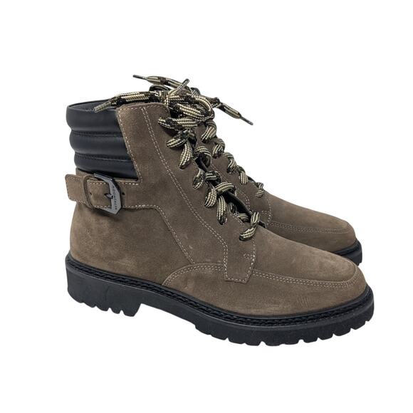 Aquatalia Mayra Weatherproof Lace-Up Boot Taupe Black Suede Leather Fall Chic - Picture 1 of 8